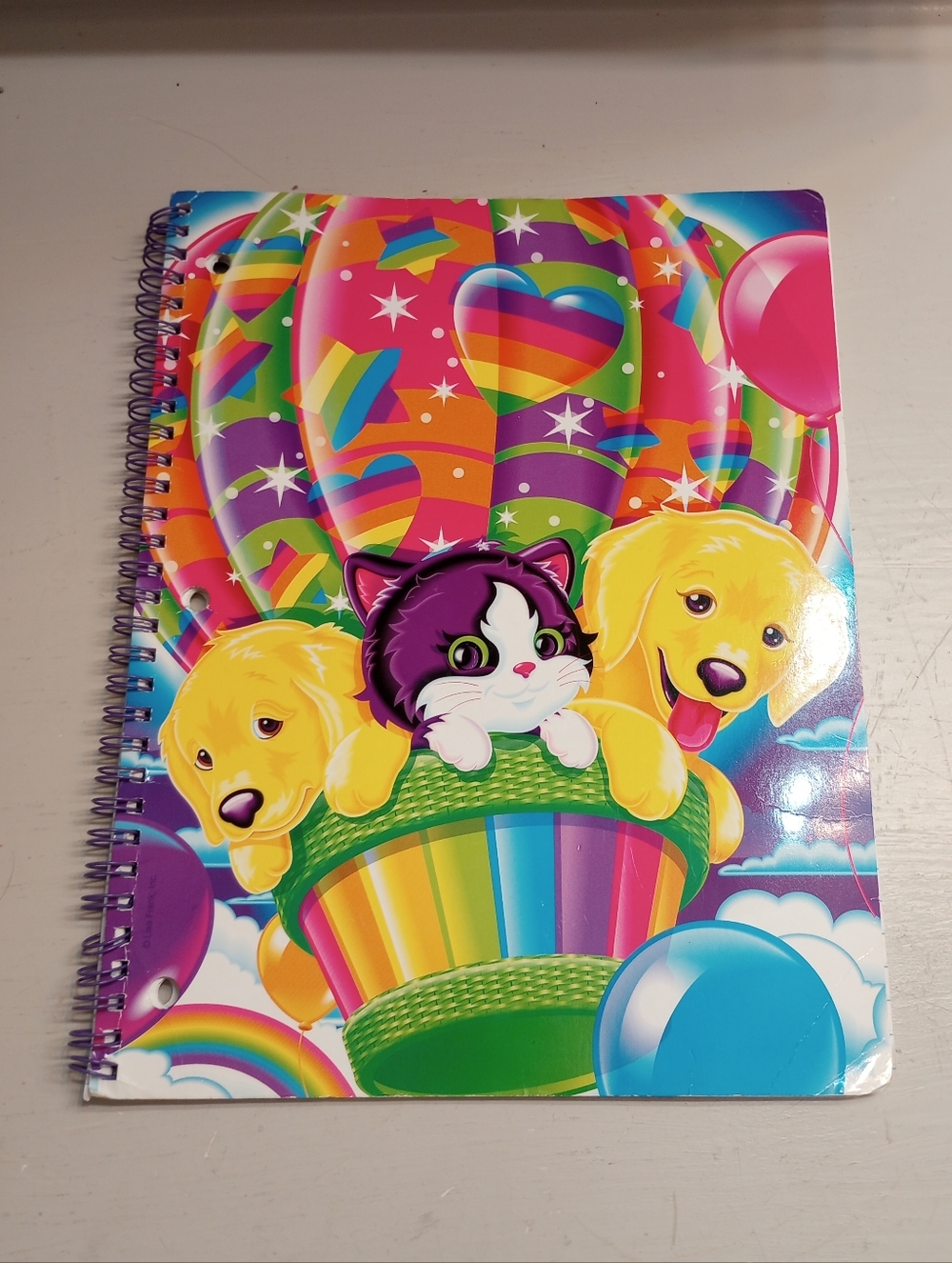 Lisa Frank Vintage Spiral Notebook (Used) Puppies And Kittens Hot Air Balloon
